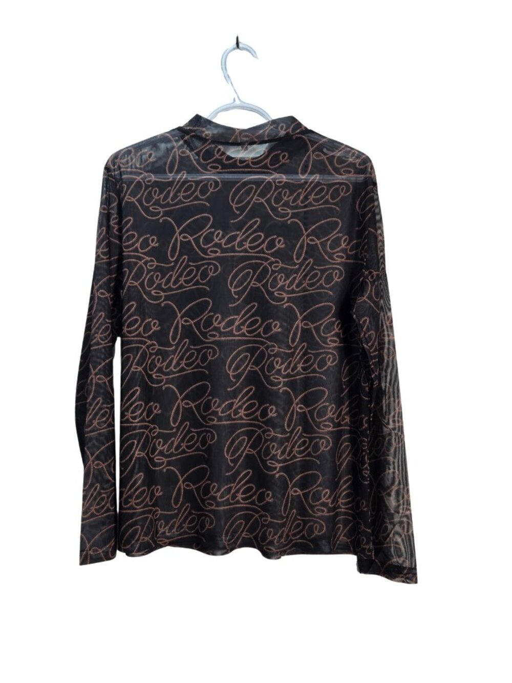 NWOT Western Sheer Mesh Cursive Rodeo Rope Script Long Sleeve Top 2XL - Picture 4 of 8